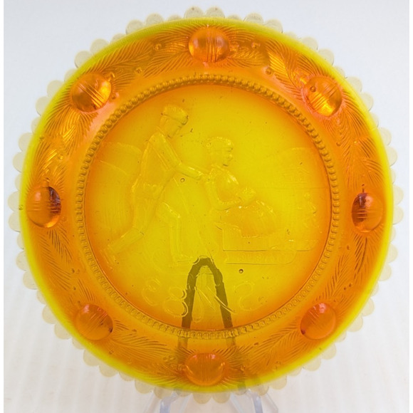 The Sandwich Skaters Glass Window Decor Pairpoint Cup Plate Marigold Amber VTG - Picture 5 of 9